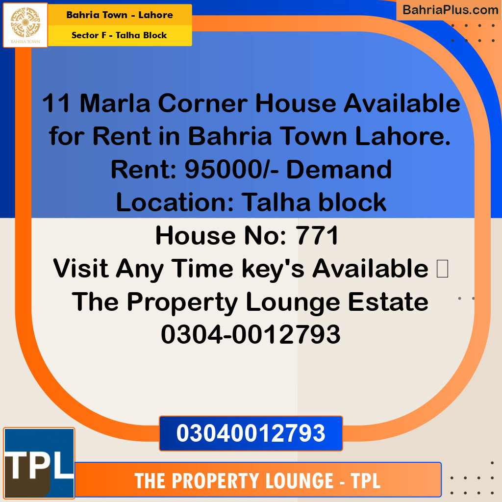 11 Marla Residential House for Rent in Sector F - Talha Block -  Bahria Town, Lahore - (BP-331260)