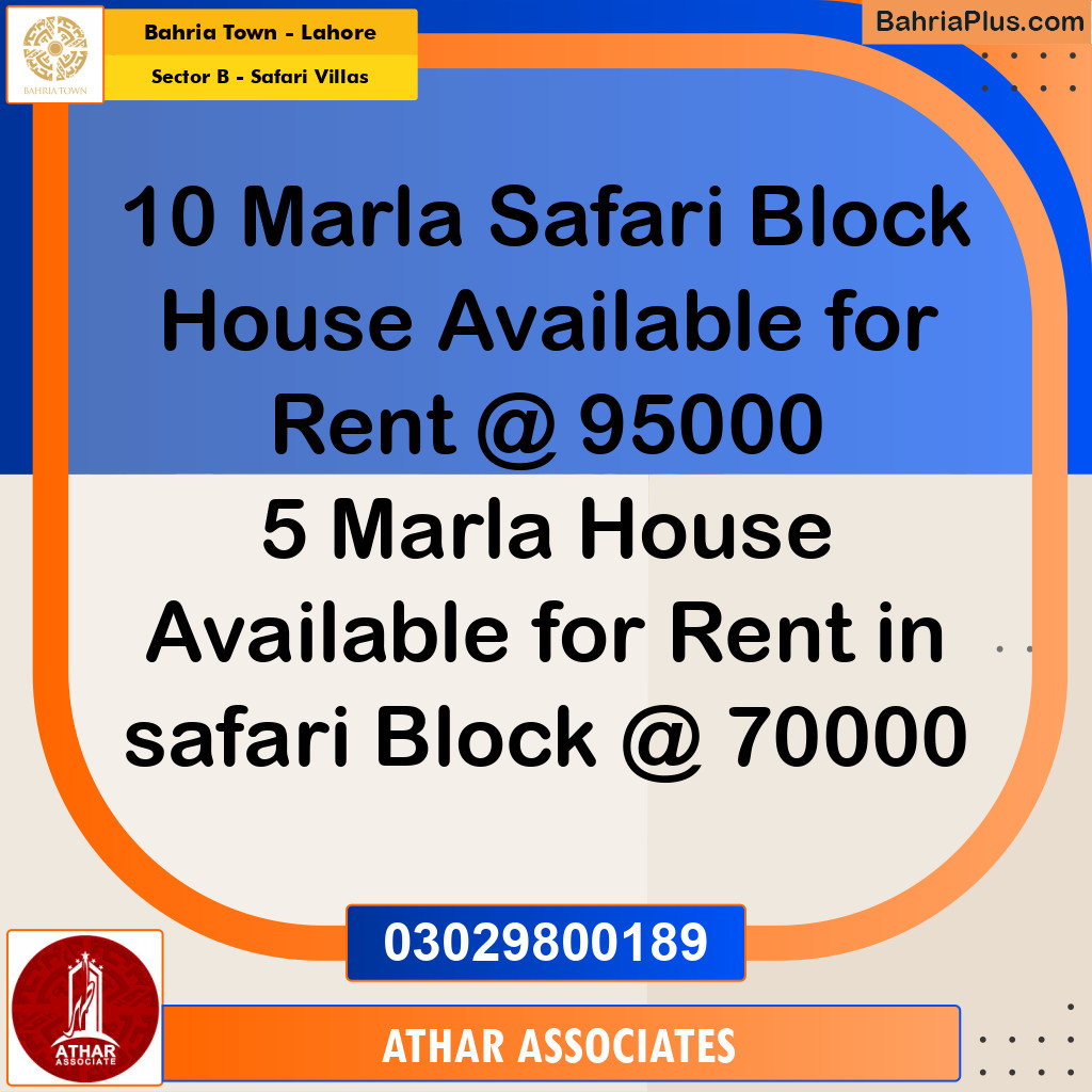 10 Marla Residential House for Rent in Sector B - Safari Villas -  Bahria Town, Lahore - (BP-331262)