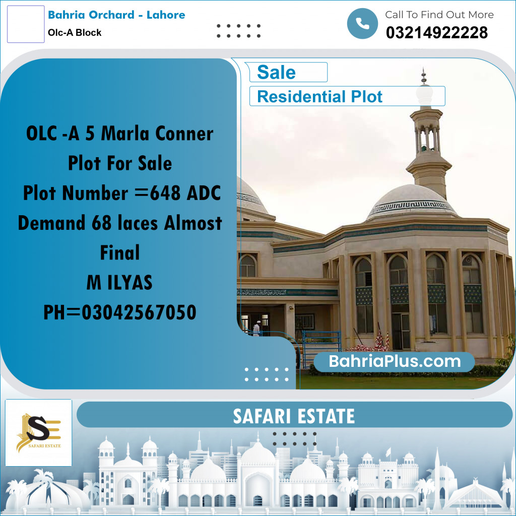 5 Marla Residential Plot for Sale in OLC-A Block -  Bahria Orchard, Lahore - (BP-331273)