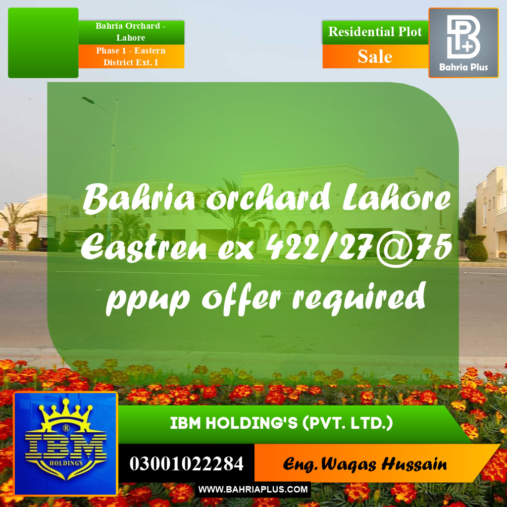 8 Marla Residential Plot for Sale in Phase 1 - Eastern District Ext. I -  Bahria Orchard, Lahore - (BP-331309)
