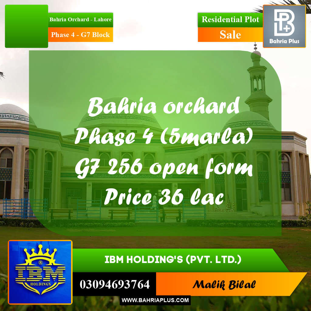 5 Marla Residential Plot for Sale in Phase 4 - G7 Block -  Bahria Orchard, Lahore - (BP-331381)