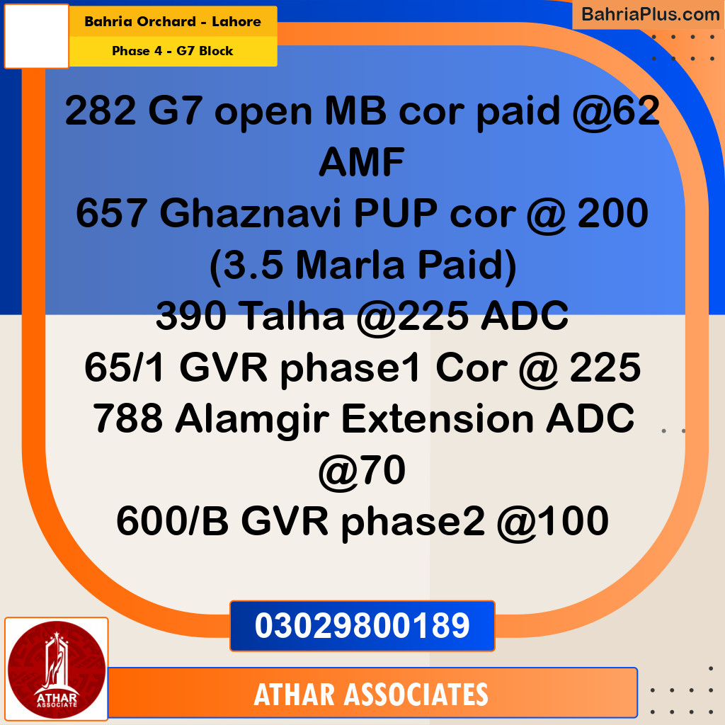 10 Marla Residential Plot for Sale in Phase 4 - G7 Block -  Bahria Orchard, Lahore - (BP-331391)