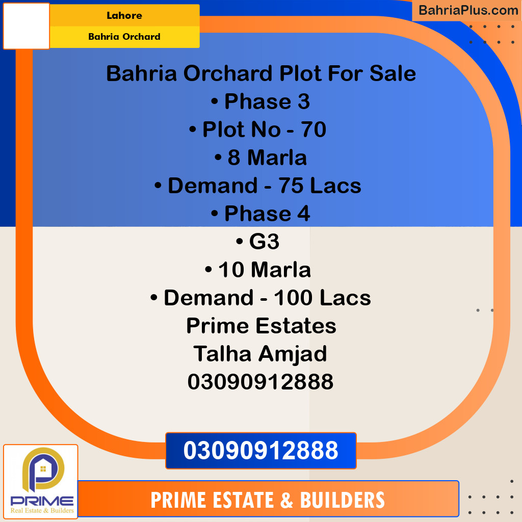 8 Marla Residential Plot for Sale in Bahria Orchard, Lahore - (BP-331400)