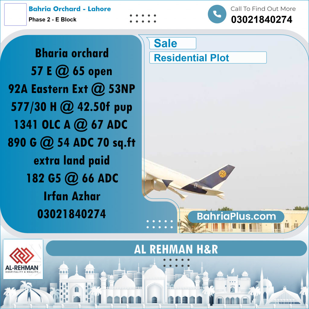 8 Marla Residential Plot for Sale in Phase 2 - E Block -  Bahria Orchard, Lahore - (BP-331661)