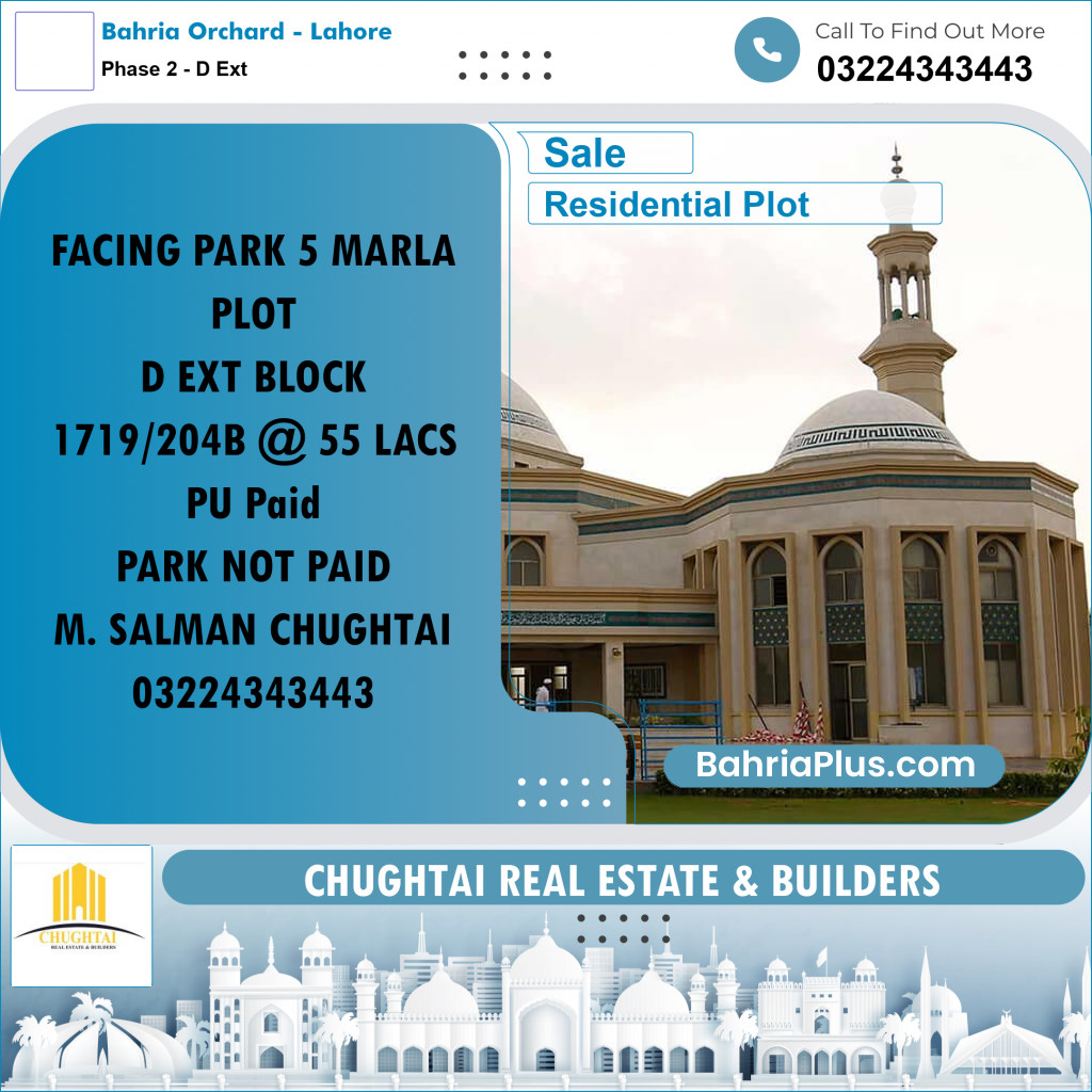 5 Marla Residential Plot for Sale in Phase 2 - D Ext -  Bahria Orchard, Lahore - (BP-331797)