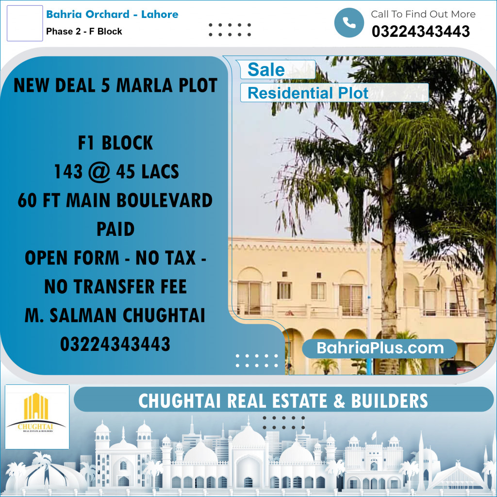 5 Marla Residential Plot for Sale in Phase 2 - F Block -  Bahria Orchard, Lahore - (BP-331799)