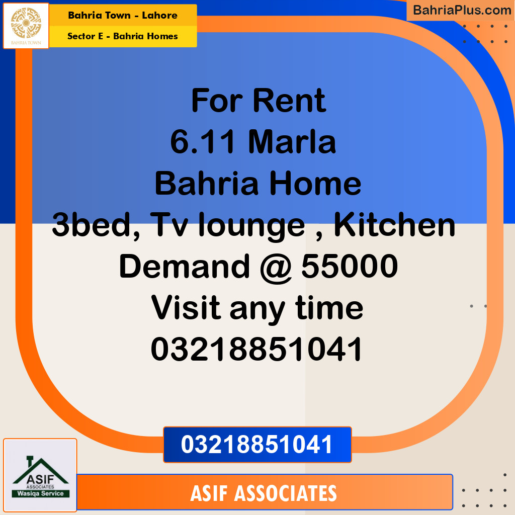 6.11 Marla Residential House for Rent in Sector E - Bahria Homes -  Bahria Town, Lahore - (BP-331870)