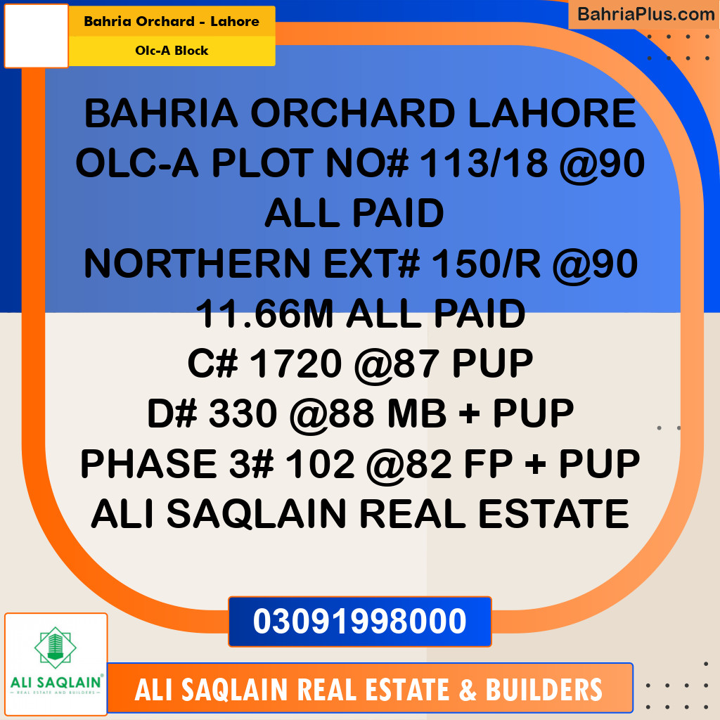 8 Marla Residential Plot for Sale in OLC-A Block -  Bahria Orchard, Lahore - (BP-331902)