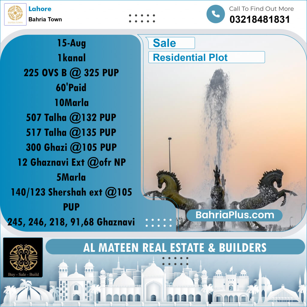 Residential Plot for Sale in Bahria Town, Lahore - (BP-331910)