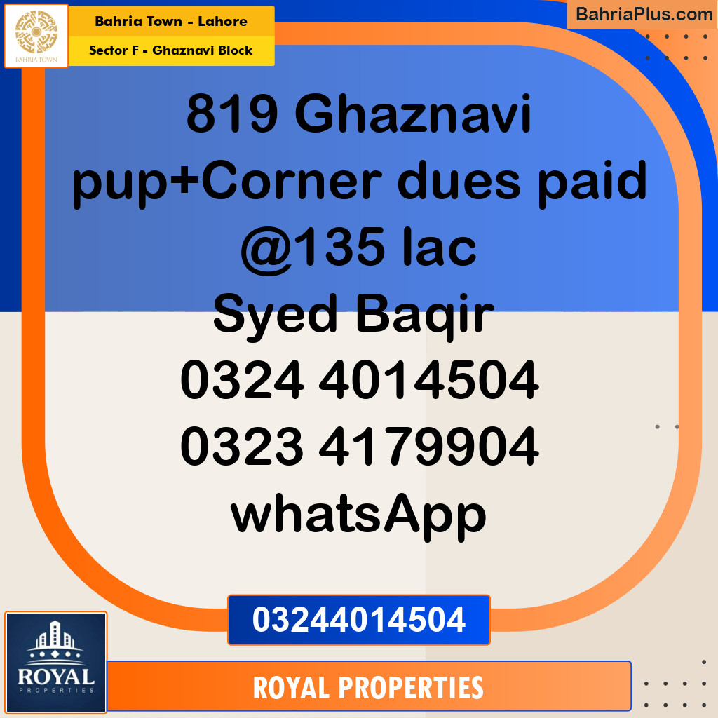 Residential Plot for Sale in Sector F - Ghaznavi Block -  Bahria Town, Lahore - (BP-331956)