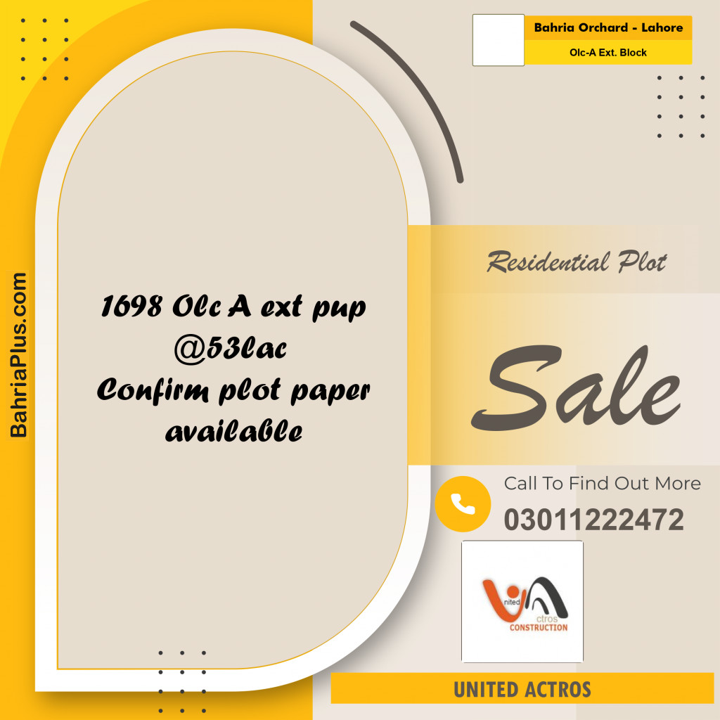 5 Marla Residential Plot for Sale in OLC-A Ext. Block -  Bahria Orchard, Lahore - (BP-332024)