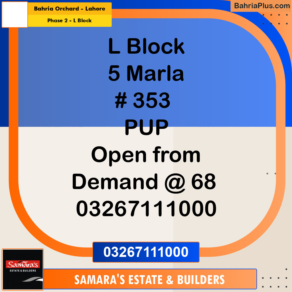 5 Marla Residential Plot for Sale in Phase 2 - L Block -  Bahria Orchard, Lahore - (BP-332063)