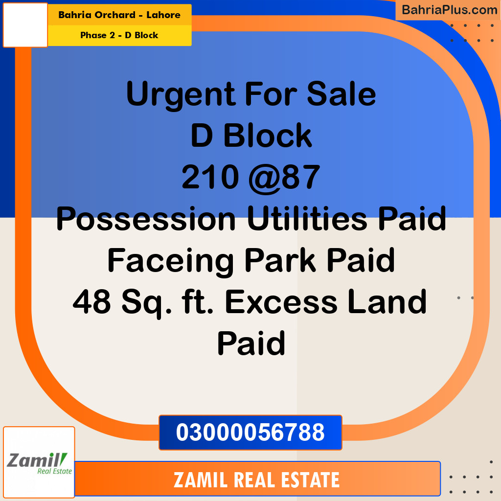 8 Marla Residential Plot for Sale in Phase 2 - D Block -  Bahria Orchard, Lahore - (BP-332125)