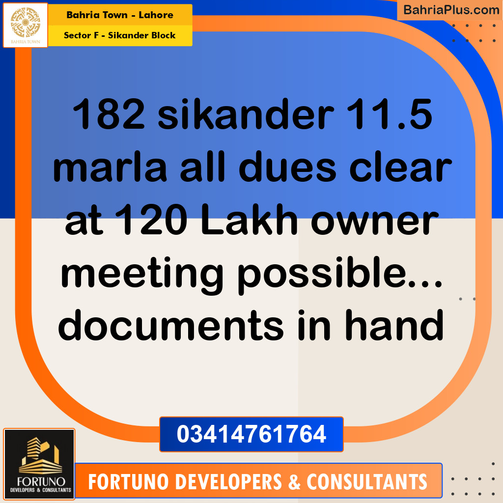 11.5 Marla Residential Plot for Sale in Sector F - Sikander Block -  Bahria Town, Lahore - (BP-332130)