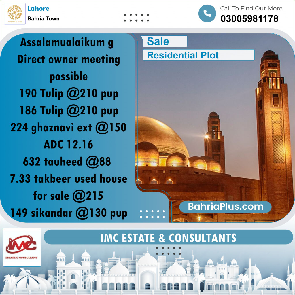 Residential Plot for Sale in Bahria Town, Lahore - (BP-332134)