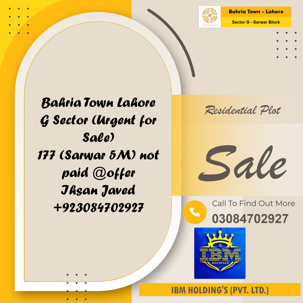 5 Marla Residential Plot for Sale in Sector G - Sarwar Block -  Bahria Town, Lahore - (BP-332142)