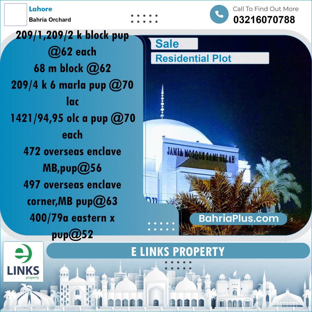 Residential Plot for Sale in Bahria Orchard, Lahore - (BP-332168)