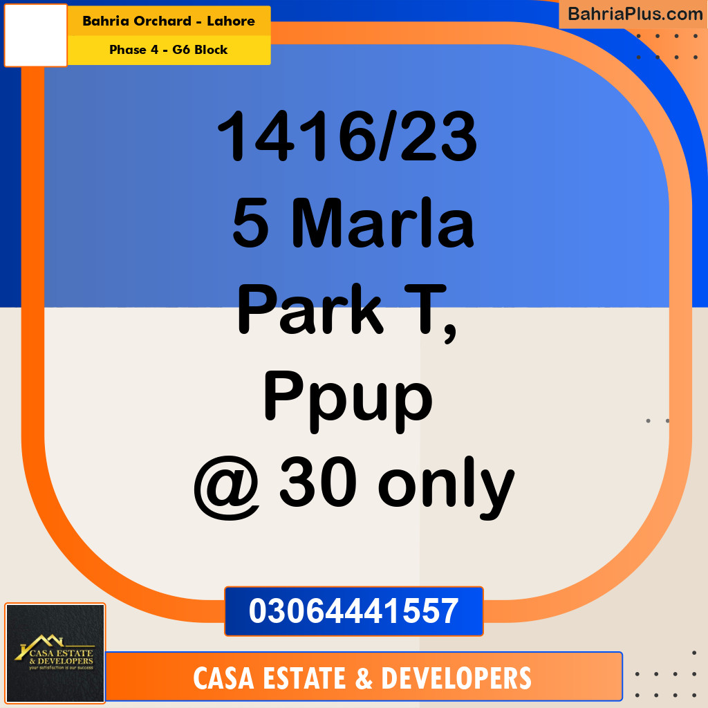 Residential Plot for Sale in Phase 4 - G6 Block -  Bahria Orchard, Lahore - (BP-332207)