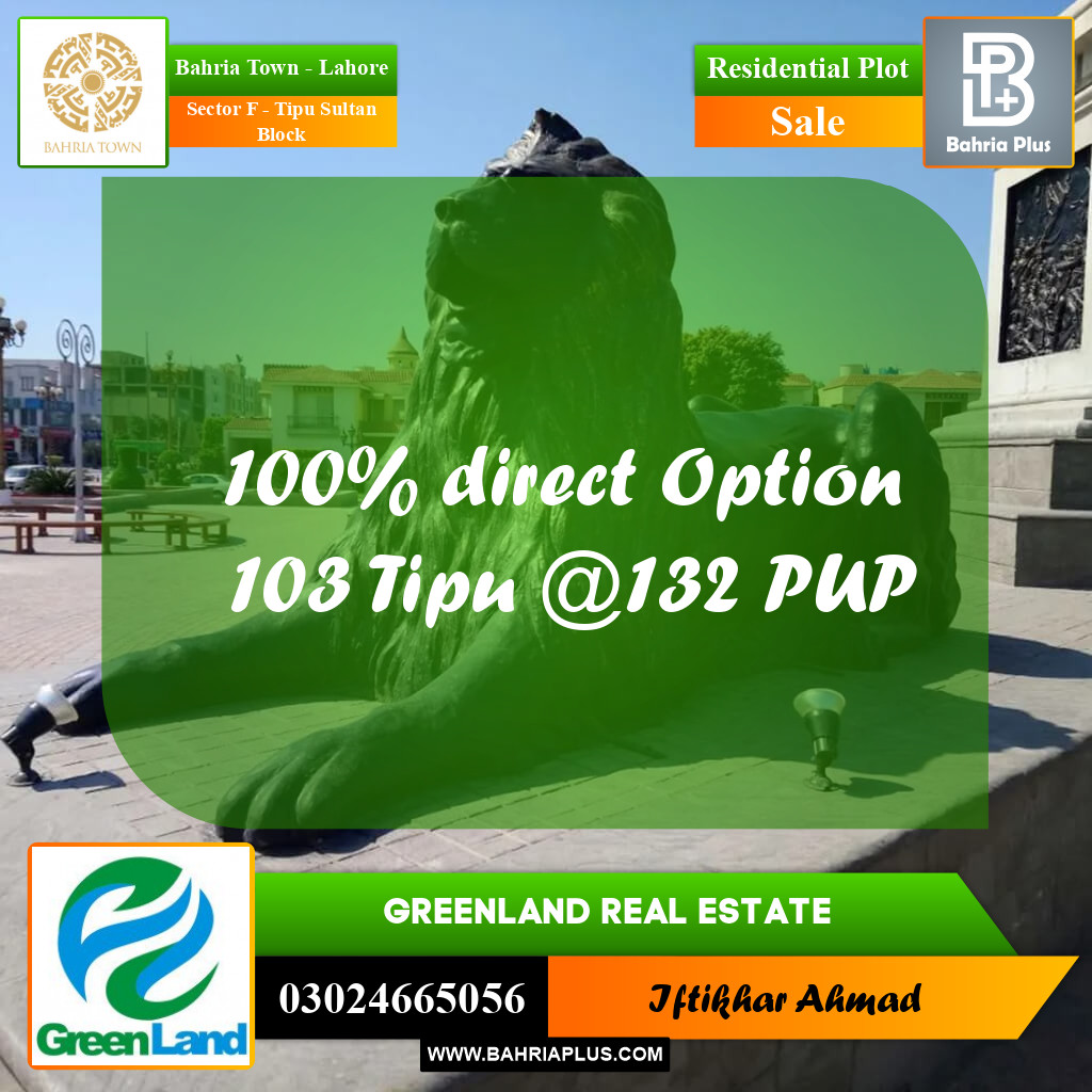 10 Marla Residential Plot for Sale in Sector F - Tipu Sultan Block -  Bahria Town, Lahore - (BP-332215)