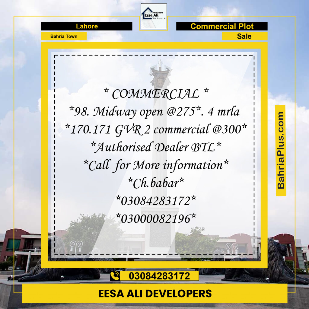 Commercial Plot for Sale in Bahria Town, Lahore - (BP-332232)