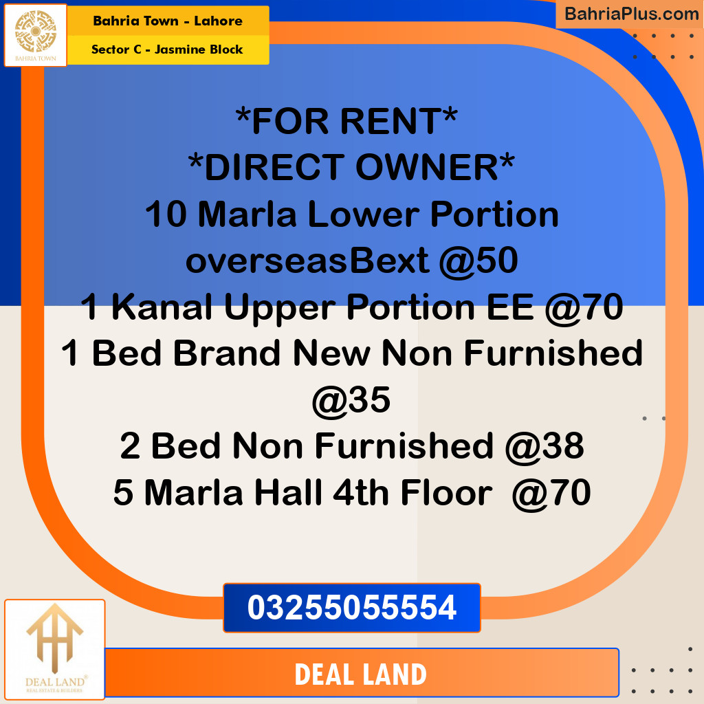 10 Marla Residential House for Rent in Sector C - Jasmine Block -  Bahria Town, Lahore - (BP-332269)
