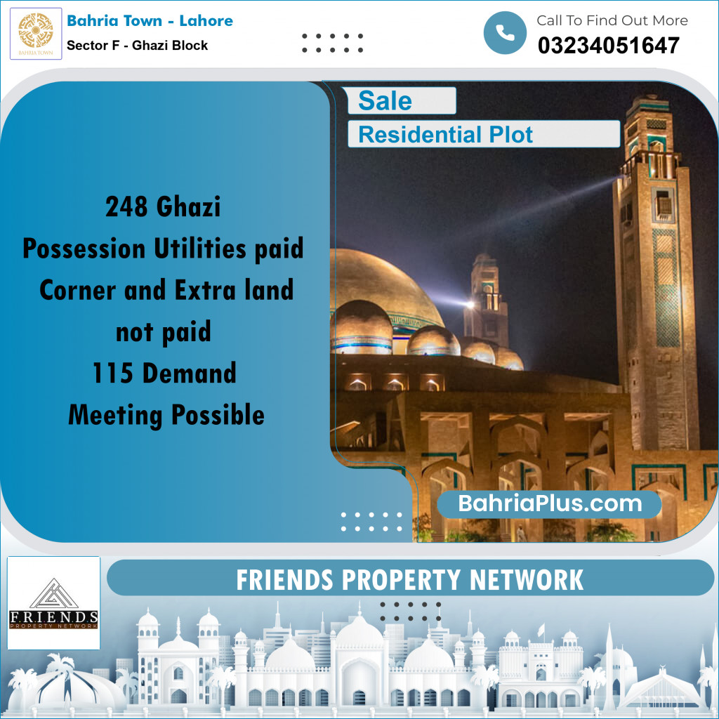 10 Marla Residential Plot for Sale in Sector F - Ghazi Block -  Bahria Town, Lahore - (BP-332309)