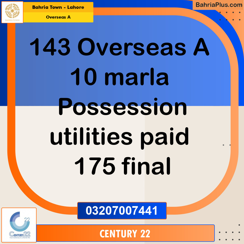 10 Marla Residential Plot for Sale in Overseas A -  Bahria Town, Lahore - (BP-332323)
