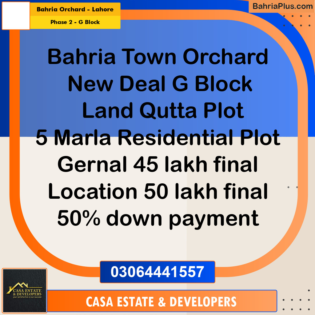 5 Marla Residential Plot for Sale in Phase 2 - G Block -  Bahria Orchard, Lahore - (BP-332380)