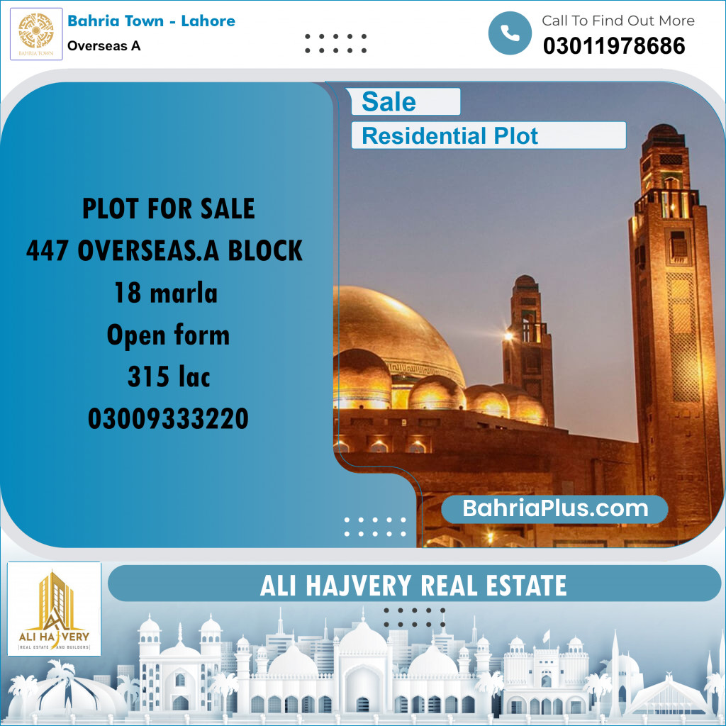 18 Marla Residential Plot for Sale in Overseas A -  Bahria Town, Lahore - (BP-332428)
