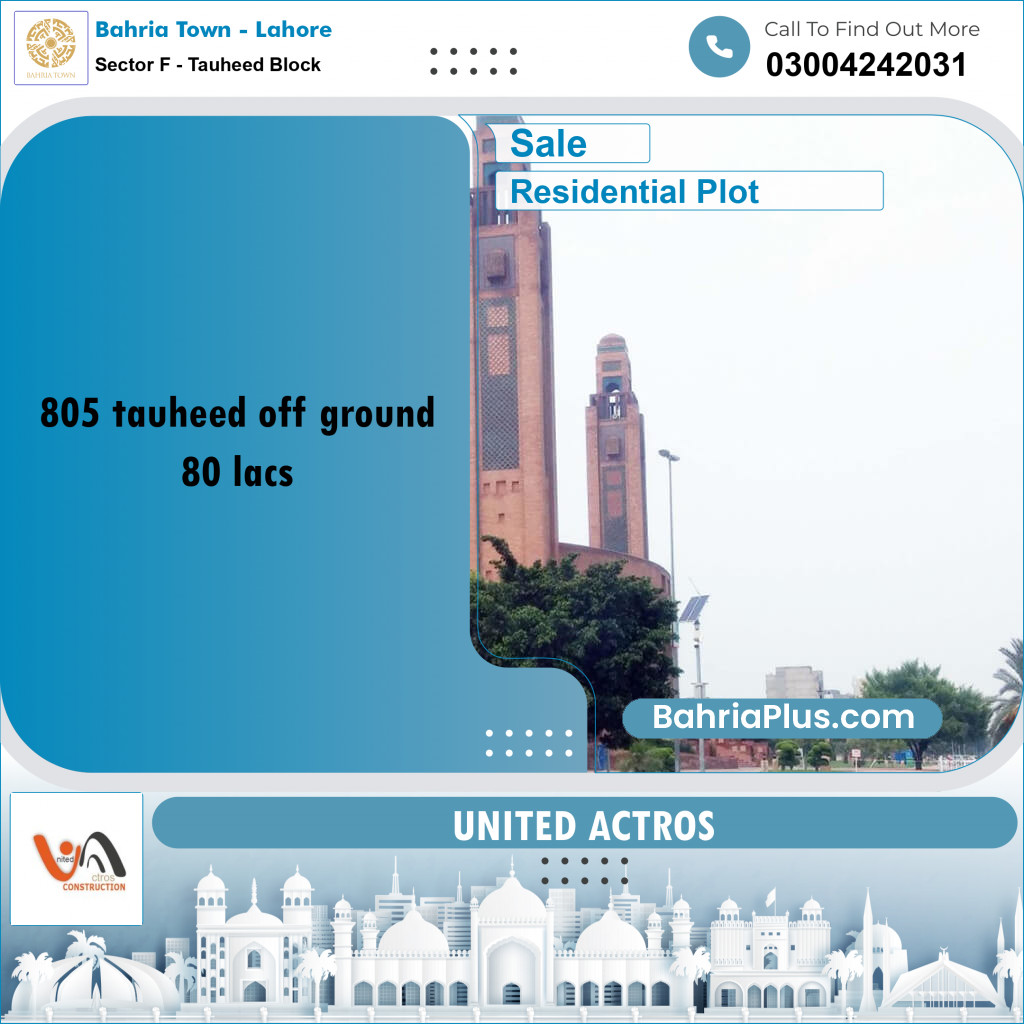 10 Marla Residential Plot for Sale in Sector F - Tauheed Block -  Bahria Town, Lahore - (BP-332495)