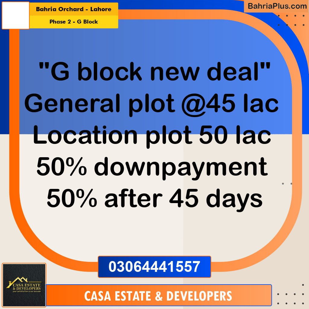5 Marla Residential Plot for Sale in Phase 2 - G Block -  Bahria Orchard, Lahore - (BP-332534)