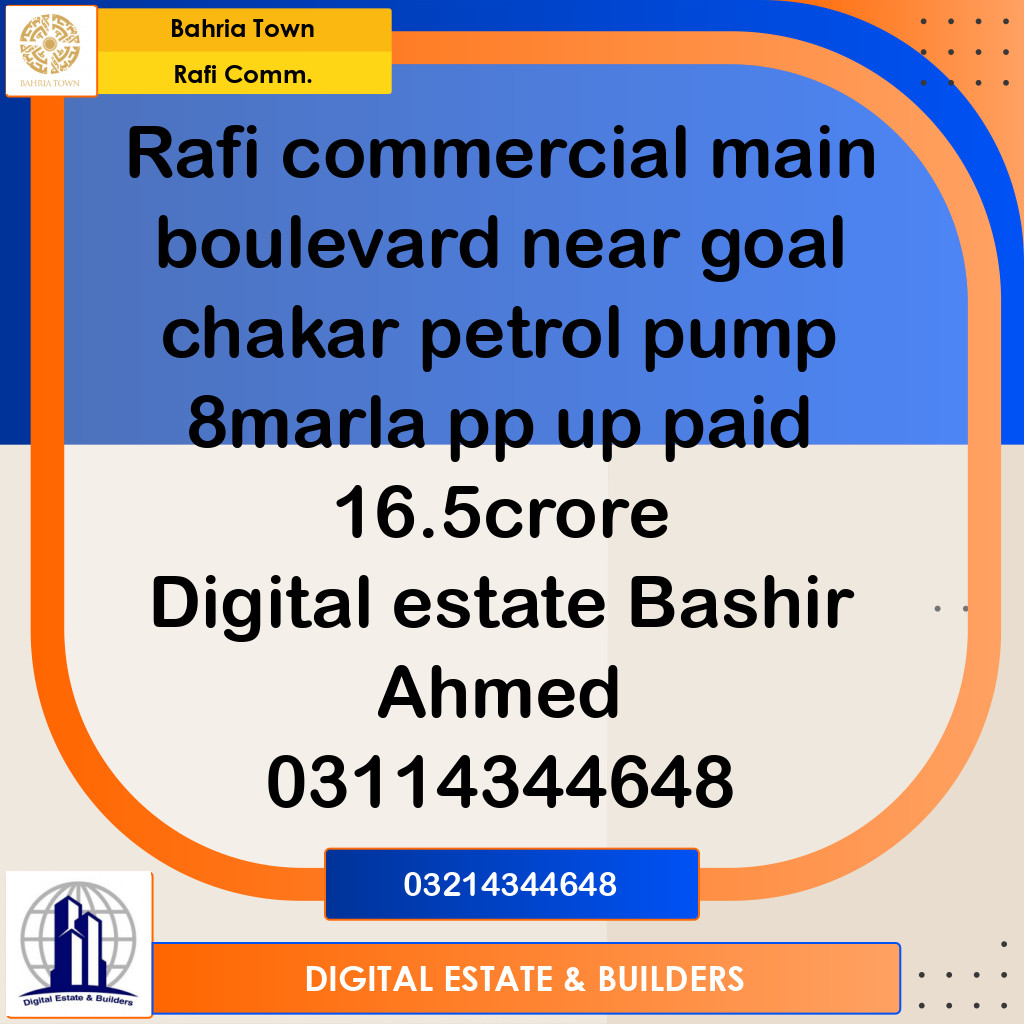 8 Marla Commercial Plot for Sale in Sector E - Rafi Commercial -  Bahria Town, Lahore - (BP-332541)