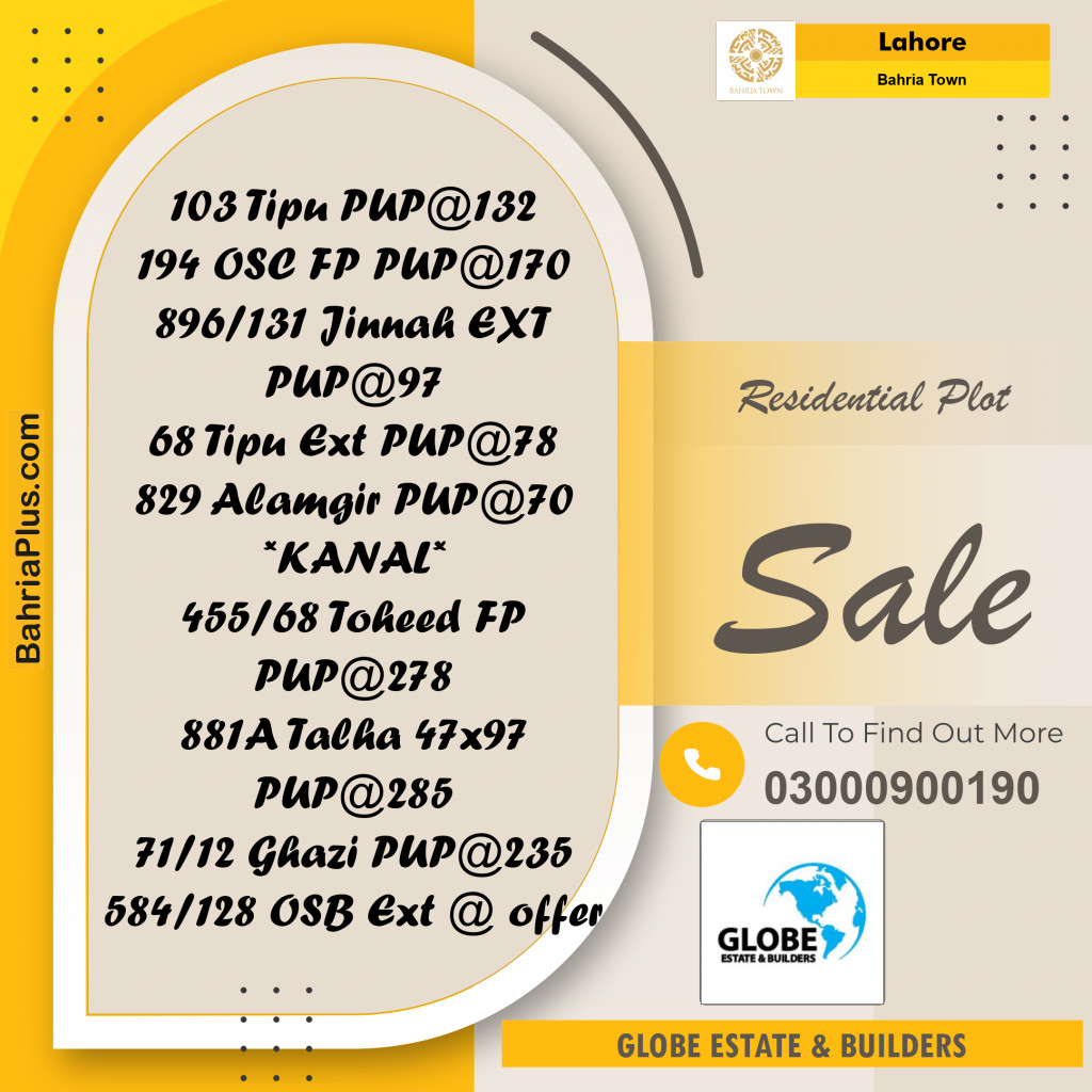 Residential Plot for Sale in Bahria Town, Lahore - (BP-332592)