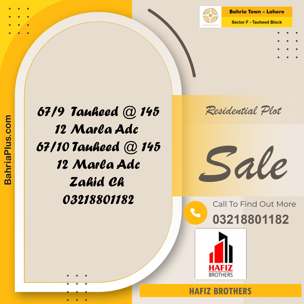 10 Marla Residential Plot for Sale in Sector F - Tauheed Block -  Bahria Town, Lahore - (BP-332596)
