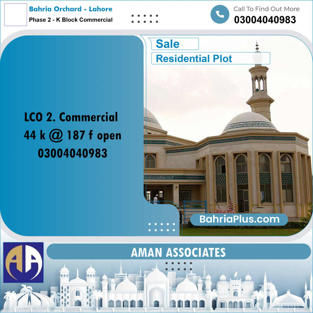 Residential Plot for Sale in Phase 2 - K Block Commercial -  Bahria Orchard, Lahore - (BP-332607)