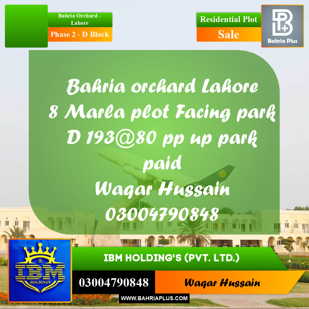 8 Marla Residential Plot for Sale in Phase 2 - D Block -  Bahria Orchard, Lahore - (BP-332643)
