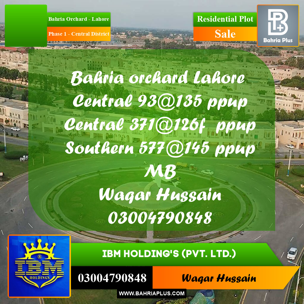10 Marla Residential Plot for Sale in Phase 1 - Central District -  Bahria Orchard, Lahore - (BP-332668)
