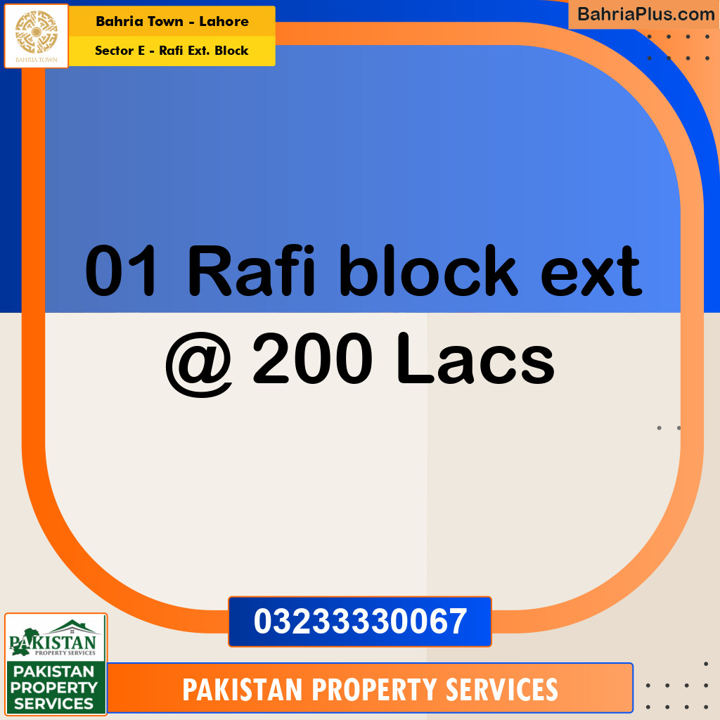 10 Marla Residential Plot for Sale in Sector E - Rafi Ext. Block -  Bahria Town, Lahore - (BP-332697)