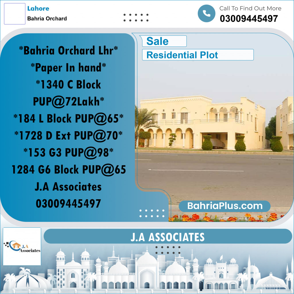 Residential Plot for Sale in Bahria Orchard, Lahore - (BP-332703)