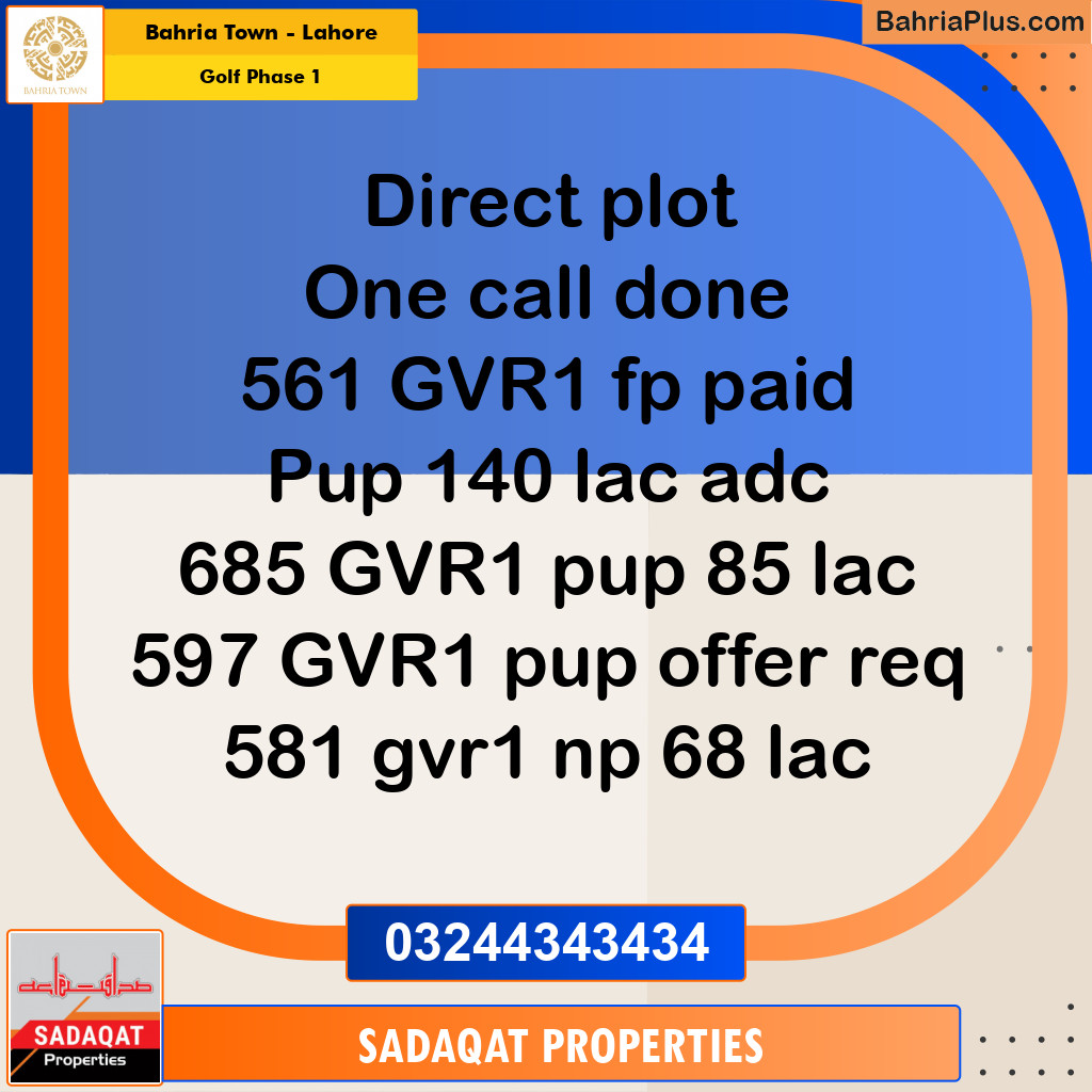 10 Marla Residential Plot for Sale in Golf Phase 1 -  Bahria Town, Lahore - (BP-332707)