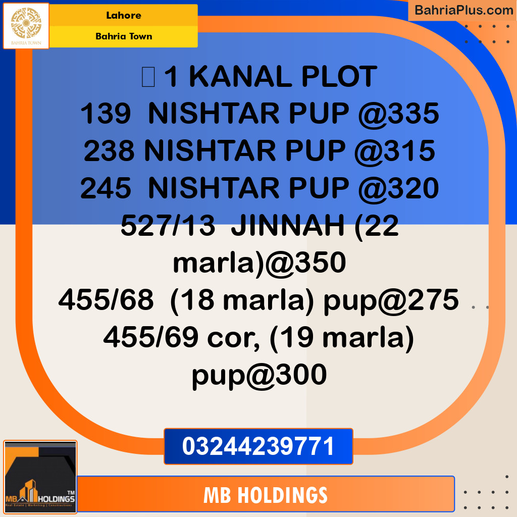 1 Kanal Residential Plot for Sale in Bahria Town, Lahore - (BP-332728)