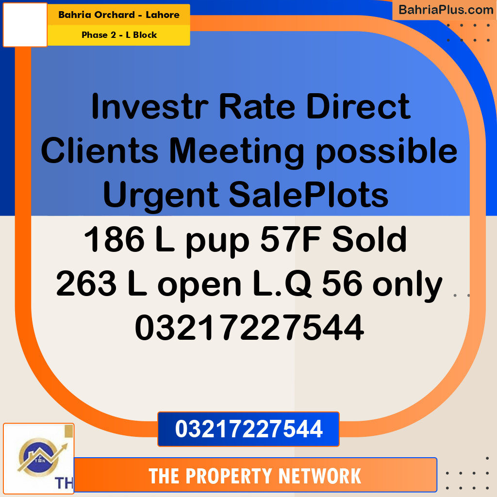 5 Marla Residential Plot for Sale in Phase 2 - L Block -  Bahria Orchard, Lahore - (BP-332732)