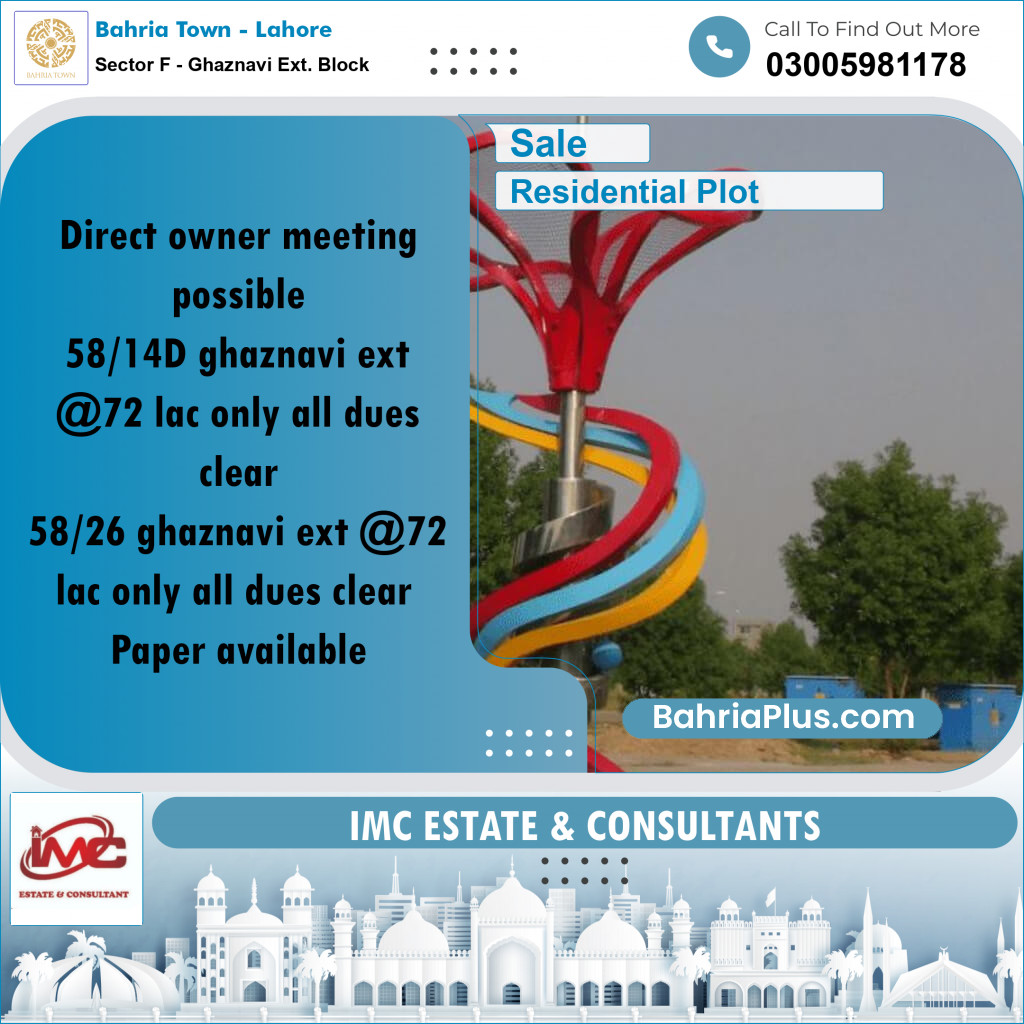 5 Marla Residential Plot for Sale in Sector F - Ghaznavi Ext. Block -  Bahria Town, Lahore - (BP-332745)