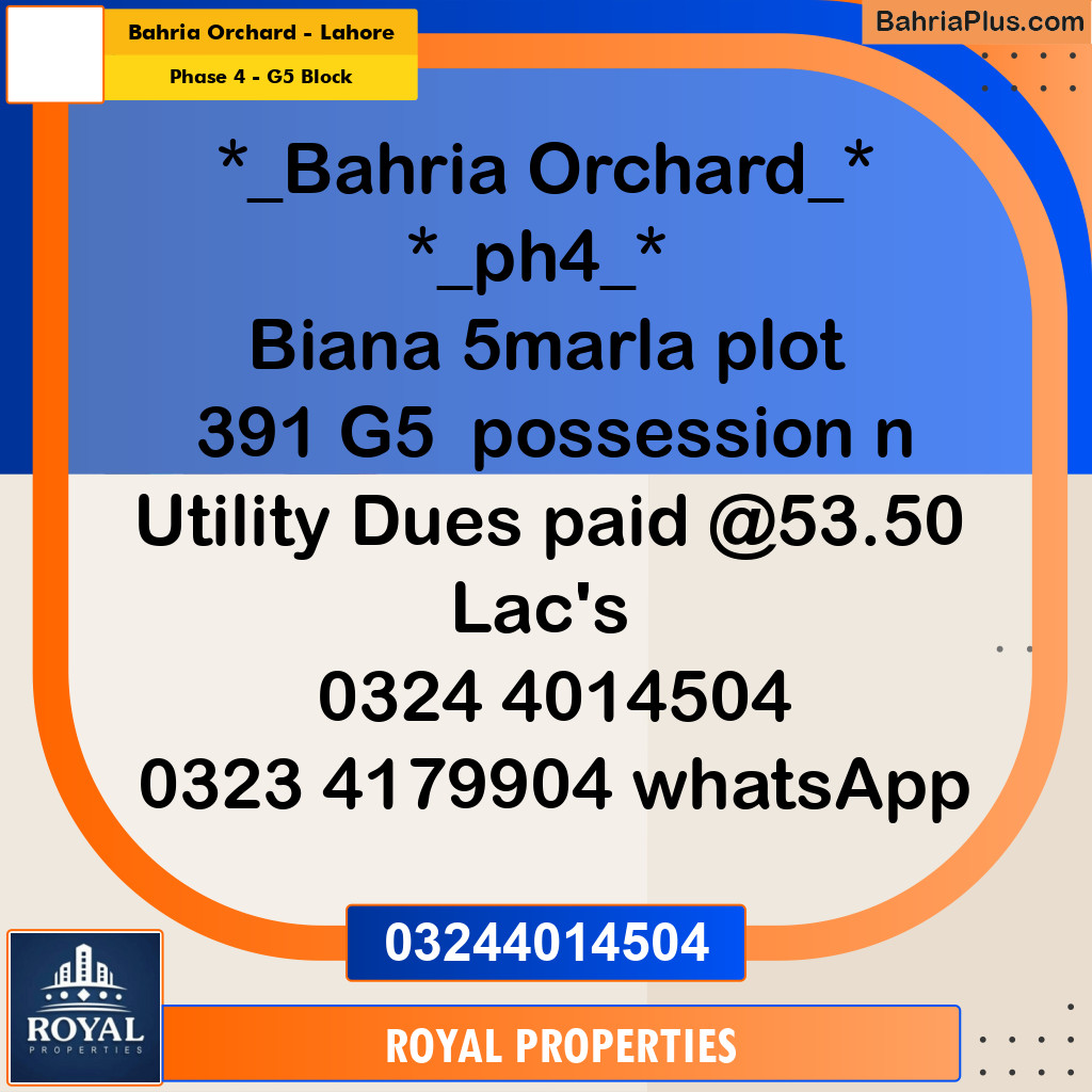 Residential Plot for Sale in Phase 4 - G5 Block -  Bahria Orchard, Lahore - (BP-332792)