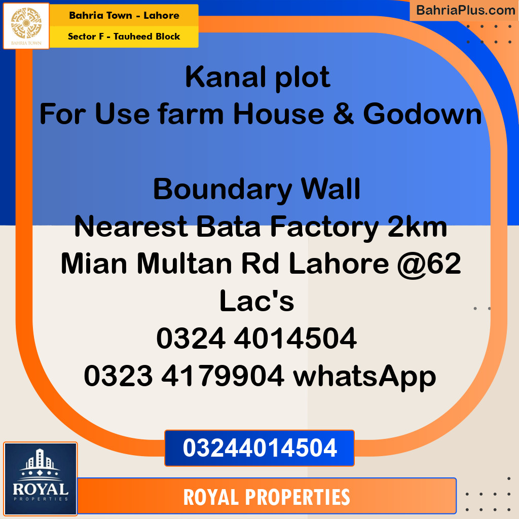 Residential Plot for Sale in Sector F - Tauheed Block -  Bahria Town, Lahore - (BP-332805)