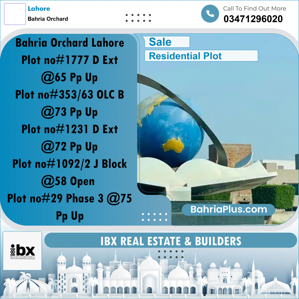 8 Marla Residential Plot for Sale in Bahria Orchard, Lahore - (BP-332823)