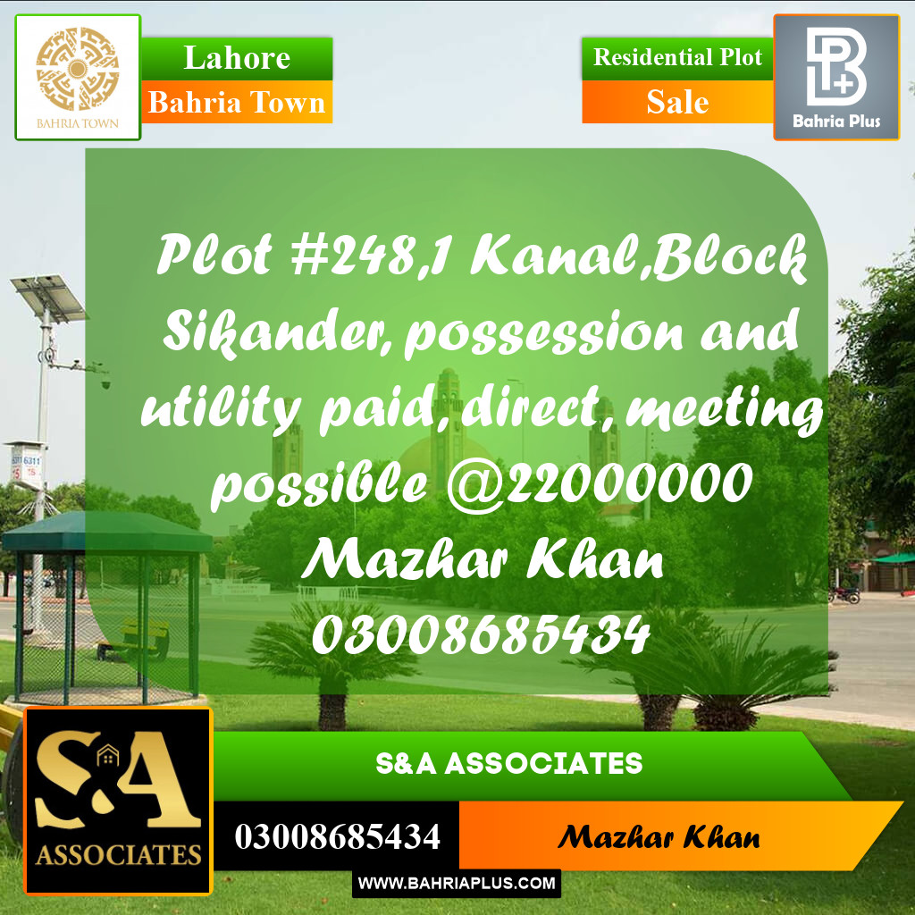 1 Kanal Residential Plot for Sale in Bahria Town, Lahore - (BP-332828)