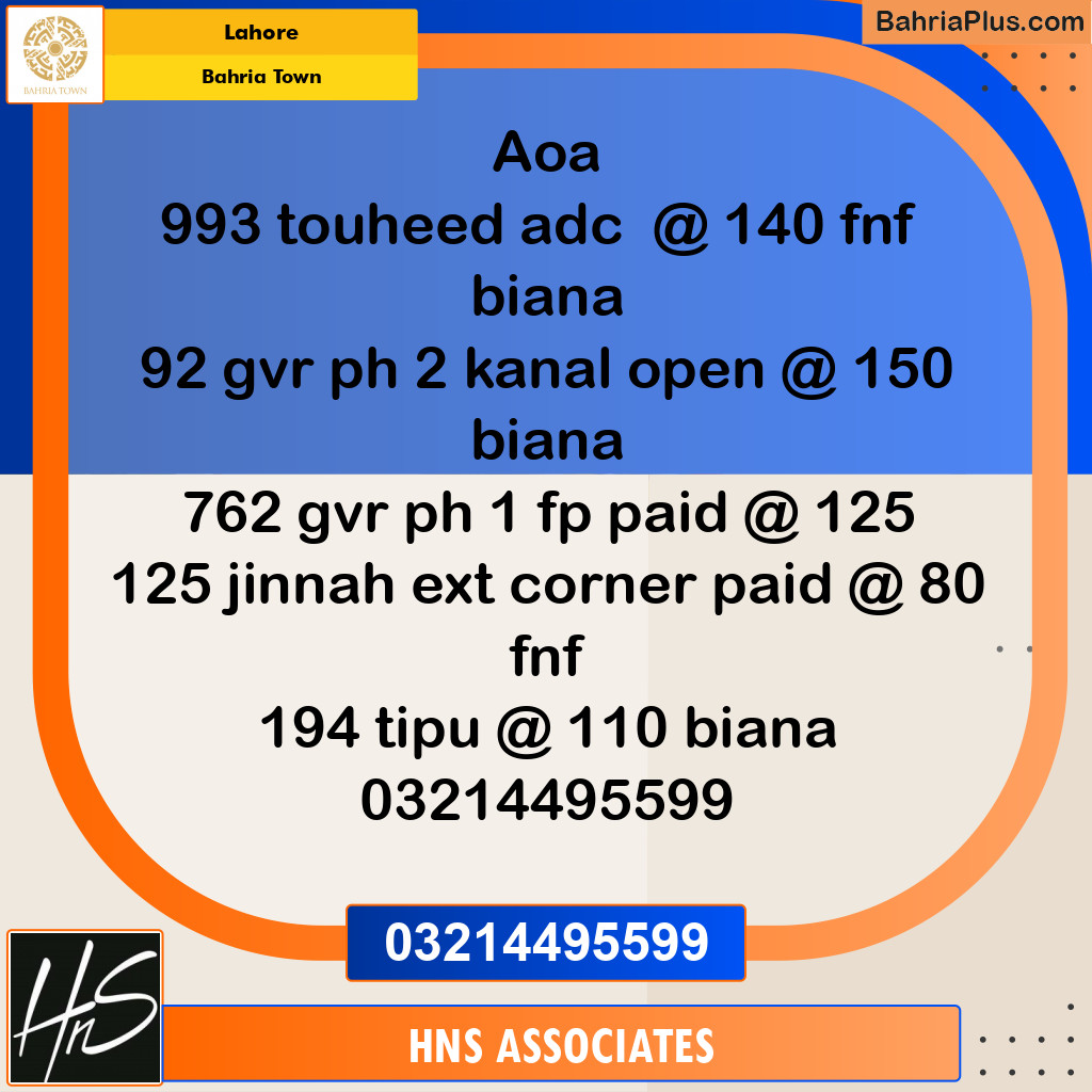 Residential Plot for Sale in Bahria Town, Lahore - (BP-332865)