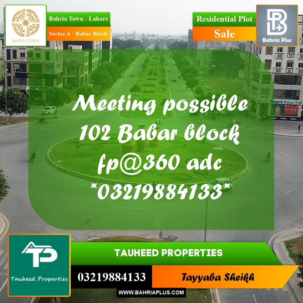 1 Kanal Residential Plot for Sale in Sector A - Babar Block -  Bahria Town, Lahore - (BP-332892)