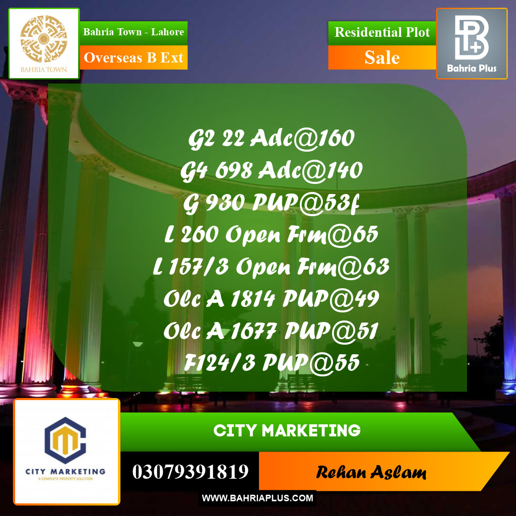 Residential Plot for Sale in Overseas B Ext -  Bahria Town, Lahore - (BP-332895)